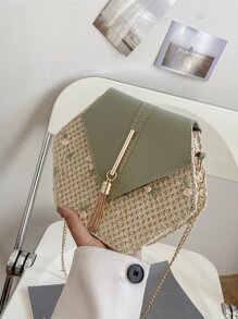 花卉圖案流蘇裝飾草編包 - 彩色 - 查看 1