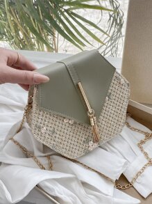 花卉圖案流蘇裝飾草編包 - 彩色 - 查看 8