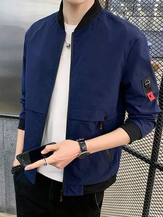 Guys Patched Zip Up Bomber Jacket