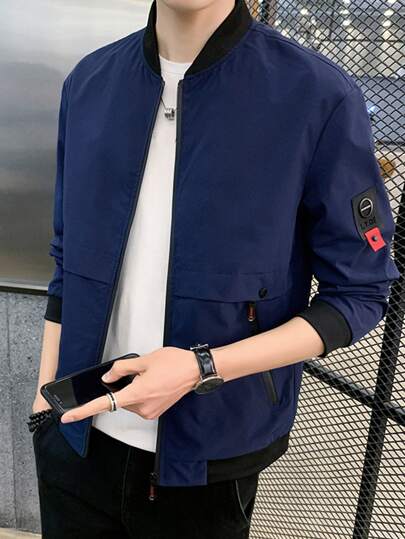 Guys Patched Zip Up Bomber Jacket