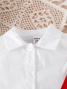 Baby Ruffle Trim Blouse & Crisscross Back Suspender Skirt - Red and White - View 3