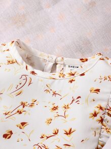 Camisa De Llave Trasera De Cintura Floral Y Pantalones Cortos Para Niña Con Ribete De Volantes Y Cintura Con Bolsa De Papel - Multicolor - Ver 4