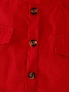 Baby Ruffle Trim Blouse & Crisscross Back Suspender Skirt - Red and White - View 4