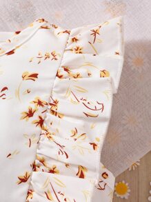 Camisa De Llave Trasera De Cintura Floral Y Pantalones Cortos Para Niña Con Ribete De Volantes Y Cintura Con Bolsa De Papel - Multicolor - Ver 5