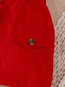 Baby Ruffle Trim Blouse & Crisscross Back Suspender Skirt - Red and White - View 5