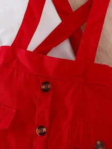 Baby Ruffle Trim Blouse & Crisscross Back Suspender Skirt - Red and White - View 6