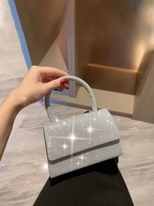 Glamuroso, elegante, exquisito, silencioso Lentejuelas de lujo, elegante, lujoso, brillante Mini bolso cuadrado con solapa con purpurina Bolso de noche, bolso de cena Perla sintética, diamantes de imitación para fiestera, mujer, novia Perfecto para fiesta, boda, graduación, cena/banquete, para cóctel - Plateado - Ver 1