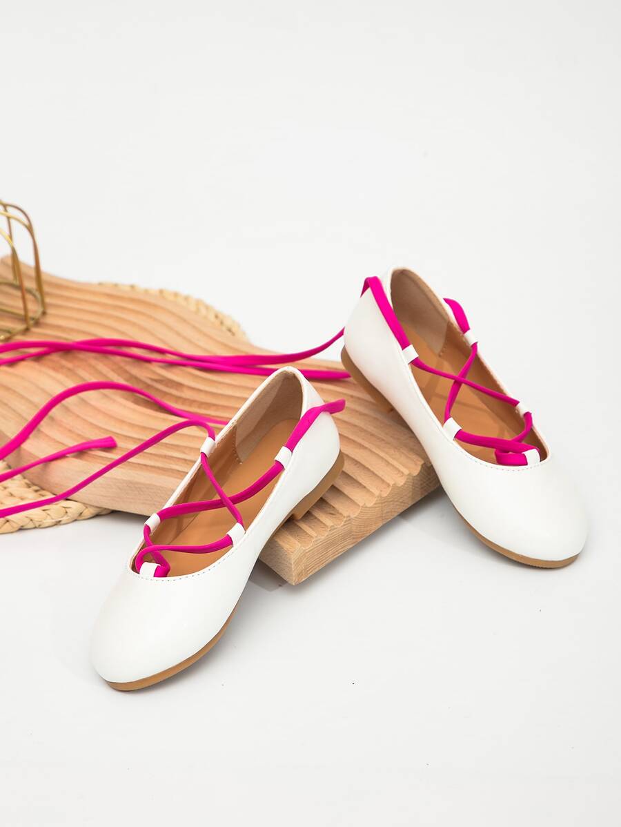 Girls Tie Leg Design Ballet Flats - White - View 1