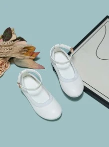 Girls Minimalist Ankle Strap Flats - White - View 1