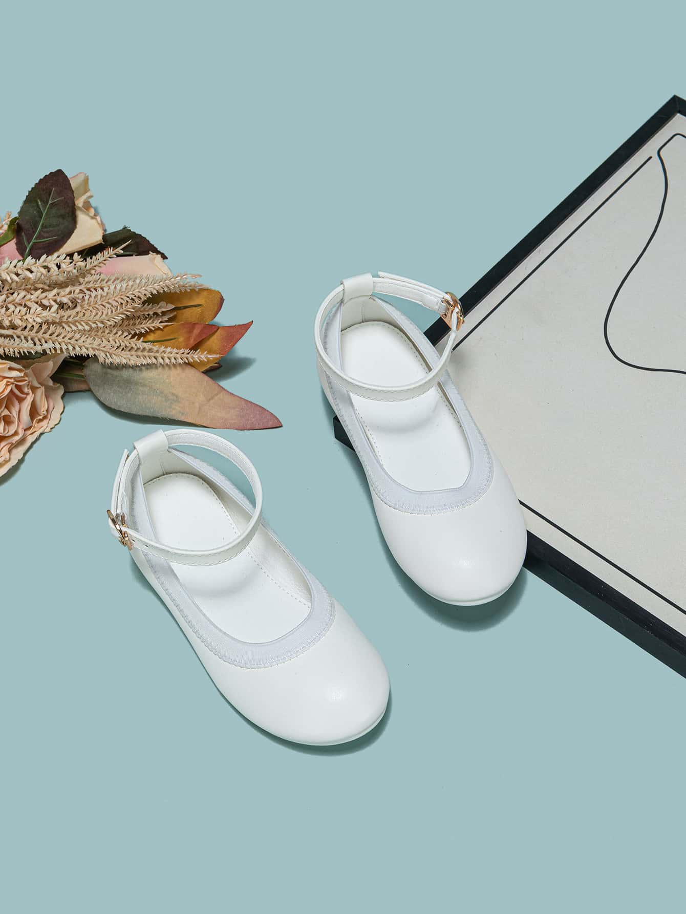 Girls Minimalist Ankle Strap Flats - White - View 1