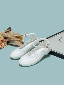 Girls Minimalist Ankle Strap Flats - White - View 2