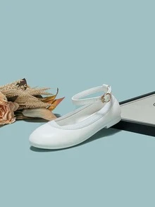 Girls Minimalist Ankle Strap Flats - White - View 3
