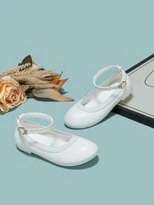Girls Minimalist Ankle Strap Flats - White - View 5