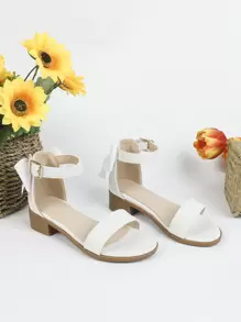 Girls Chunky Heeled Ankle Strap Sandals - White - View 1