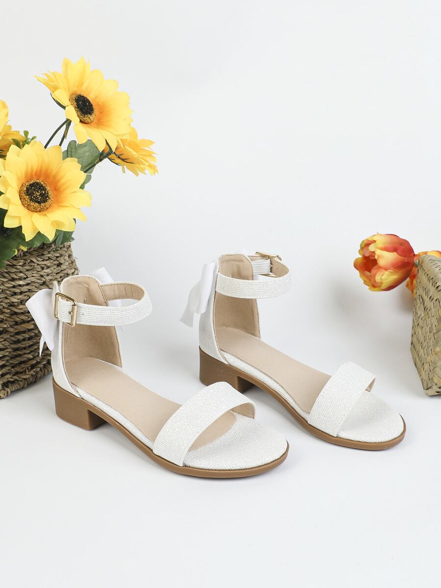 Girls Chunky Heeled Ankle Strap Sandals - White - View 1