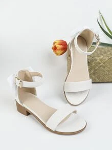Girls Chunky Heeled Ankle Strap Sandals - White - View 2