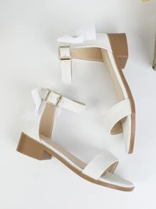 Girls Chunky Heeled Ankle Strap Sandals - White - View 5