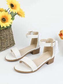 Girls Chunky Heeled Ankle Strap Sandals - White - View 6