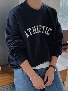 DAZY Men 1pc Letter Graphic Drop Shoulder Sweatshirt - Navy Blue - View 6