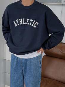 DAZY Men 1pc Letter Graphic Drop Shoulder Sweatshirt - Navy Blue - View 2