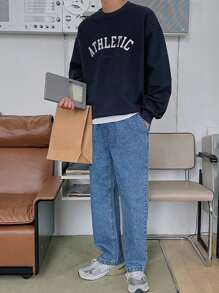 DAZY Men 1pc Letter Graphic Drop Shoulder Sweatshirt - Navy Blue - View 3