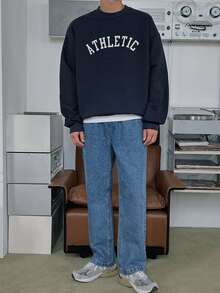 DAZY Men 1pc Letter Graphic Drop Shoulder Sweatshirt - Navy Blue - View 4