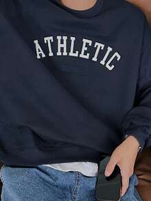 DAZY Men 1pc Letter Graphic Drop Shoulder Sweatshirt - Navy Blue - View 5