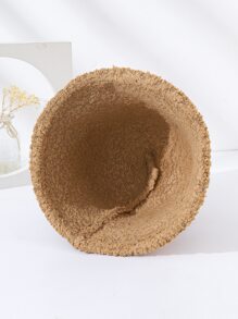 Rhinestone Decor Fuzzy Bucket Hat - Khaki - View 2