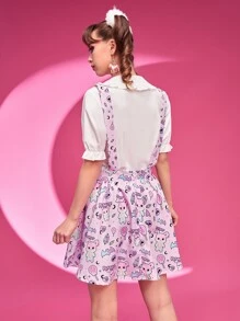 Cartoon Graphic Suspender Skirt - Multicolor - View 2