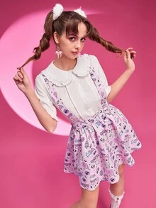 Cartoon Graphic Suspender Skirt - Multicolor - View 4