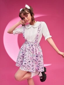 Cartoon Graphic Suspender Skirt - Multicolor - View 5