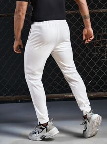 Manfinity Men Solid Drawstring Waist Joggers - White - View 2