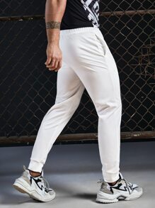 Manfinity Men Solid Drawstring Waist Joggers - White - View 4