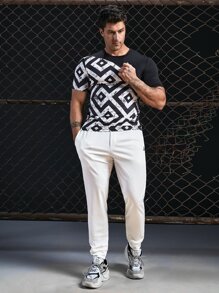 Manfinity Men Solid Drawstring Waist Joggers - White - View 5