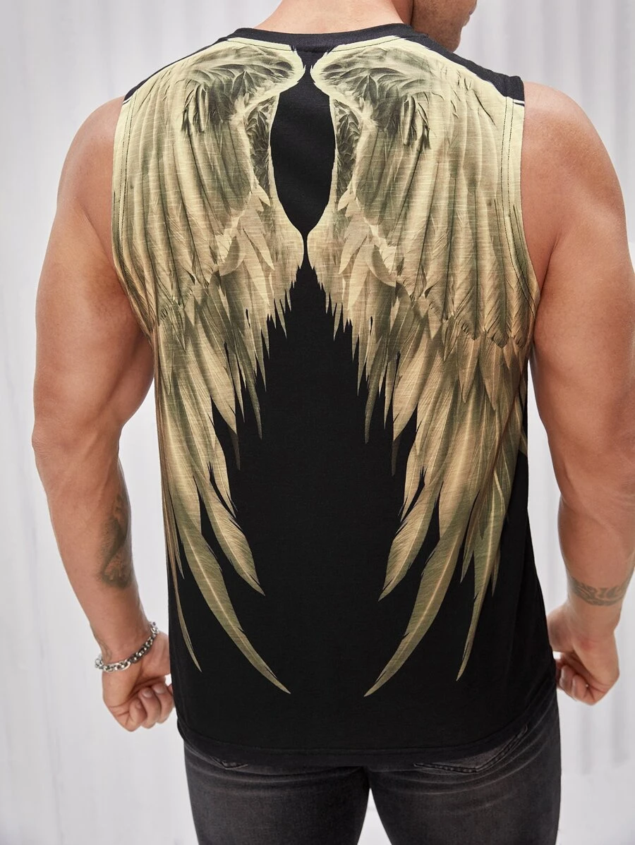Manfinity NXTstreet 男士翅膀印花背心上衣 - 黑色 - 查看 1