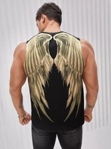 Manfinity NXTstreet 男士翅膀印花背心上衣 - 黑色 - 查看 3