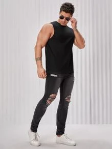 Manfinity NXTstreet 男士翅膀印花背心上衣 - 黑色 - 查看 6