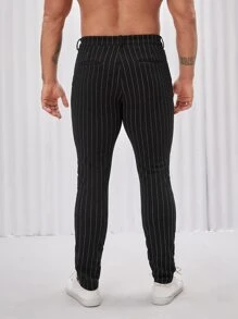 Manfinity NXTstreet Men Suit Pants Nút Túi Dây kéo Sọc - màu đen - Xem 2