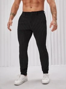 Manfinity NXTstreet Men Suit Pants Nút Túi Dây kéo Sọc - màu đen - Xem 4