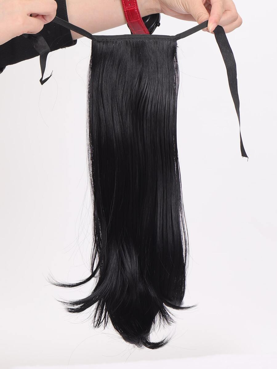 Medium Straight Ponytail Synthetic Hair Extension - Black - View 1