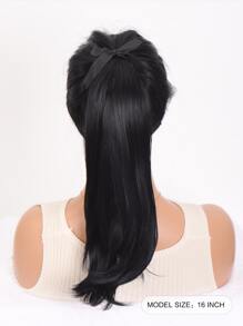 Medium Straight Ponytail Synthetic Hair Extension - Black - View 2