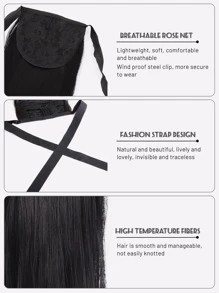 Medium Straight Ponytail Synthetic Hair Extension - Black - View 3
