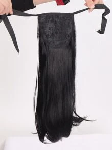 Medium Straight Ponytail Synthetic Hair Extension - Black - View 6