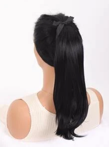 Medium Straight Ponytail Synthetic Hair Extension - Black - View 7