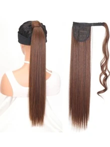 掛勾和環長直馬尾合成髮延伸套件 - Light Brown - 查看 1