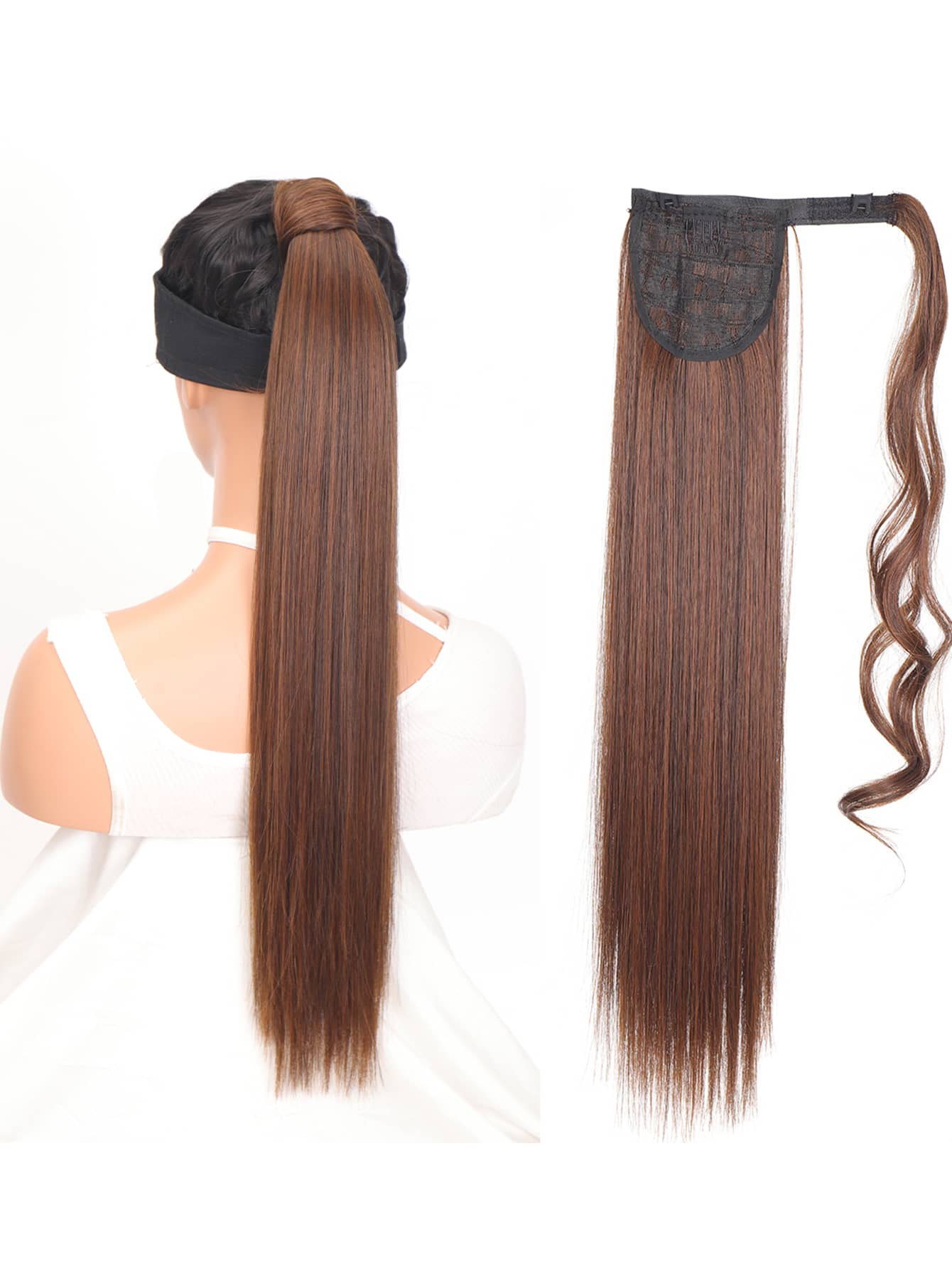 掛勾和環長直馬尾合成髮延伸套件 - Light Brown - 查看 1