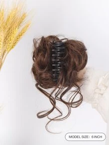 Short Curly Synthetic Hair Updo With Claw - Light Brown - View 2