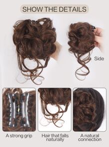 Short Curly Synthetic Hair Updo With Claw - Light Brown - View 6