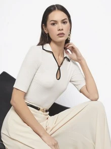 BizChic Camiseta unida en contraste tejido de canalé - Blanco - Ver 1