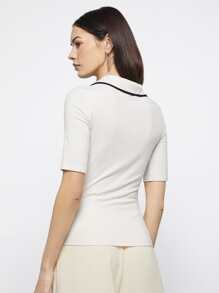 BizChic Camiseta unida en contraste tejido de canalé - Blanco - Ver 2